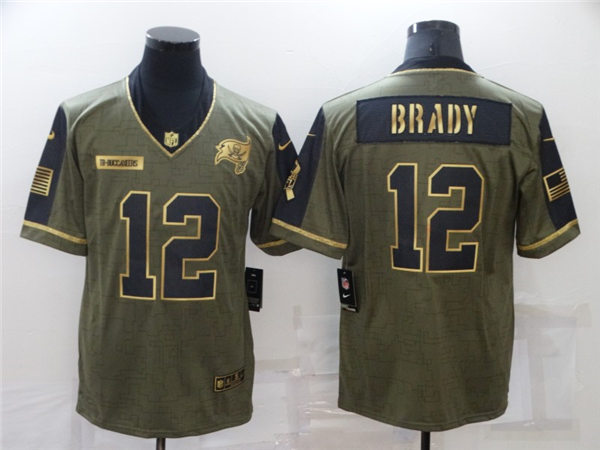 Mens Tampa Bay Buccaneers #12 Tom Brady Nike 2021 Olive Golden Salute To Service Limited Jersey