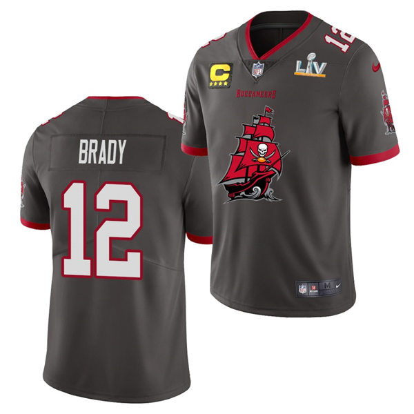 Mens Tampa Bay Buccaneers #12 Tom Brady Nike Pewter 2021 Super Bowl LV Champions Alternate Logo Vapor Limited Jersey