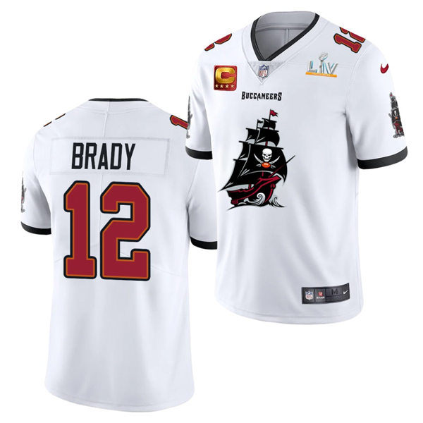 Mens Tampa Bay Buccaneers #12 Tom Brady Nike White 2021 Super Bowl LV Champions Alternate Logos Vapor Limited Jersey
