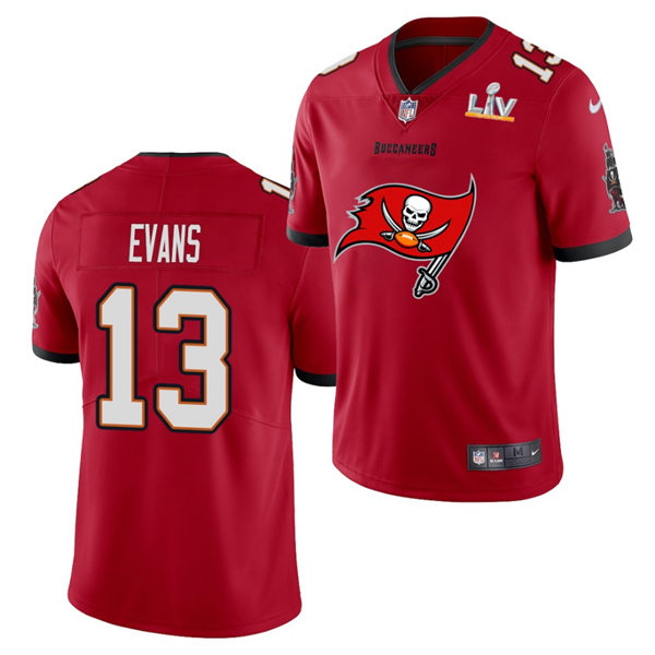 Mens Tampa Bay Buccaneers #13 Mike Evans Nike Red with Buccaneers Primary Logo 2021 Super Bowl LV Champions Vapor Limited Jersey