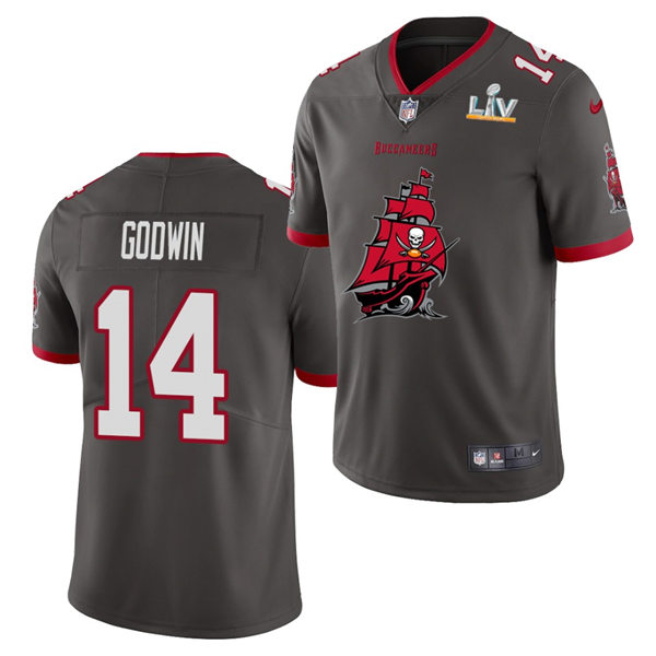 Mens Tampa Bay Buccaneers #14 Chris Godwin Nike Pewter 2021 Super Bowl LV Champions Alternate Logos Vapor Limited Jersey