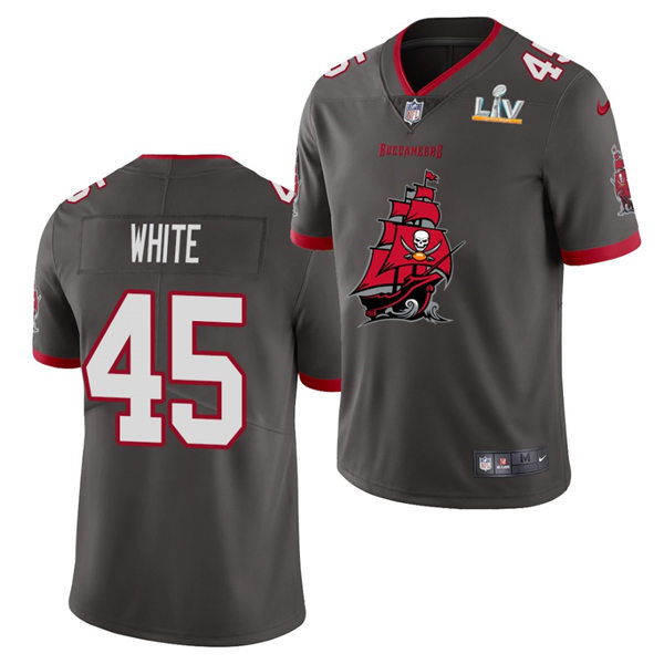 Mens Tampa Bay Buccaneers #45 Devin White Nike Pewter 2021 Super Bowl LV Champions Alternate Logos Vapor Limited Jersey