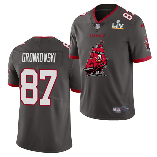 Mens Tampa Bay Buccaneers #87 Rob Gronkowski Nike Pewter 2021 Super Bowl LV Champions Alternate Logos Vapor Limited Jersey