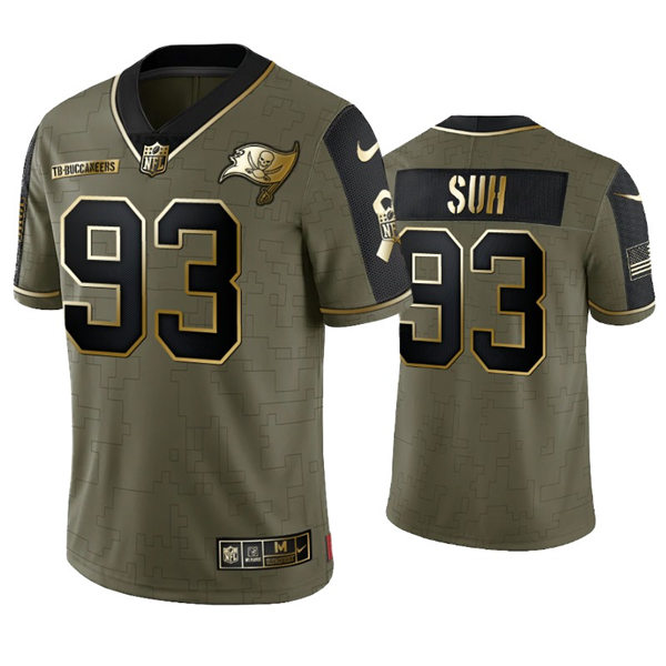 Mens Tampa Bay Buccaneers #93 Ndamukong Suh Nike 2021 Olive Golden Salute To Service Limited Jersey