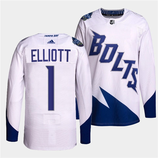 Mens Tampa Bay Lightning #1 Brian Elliott Adidas White 2022 Stadium Series Jersey Stitched
