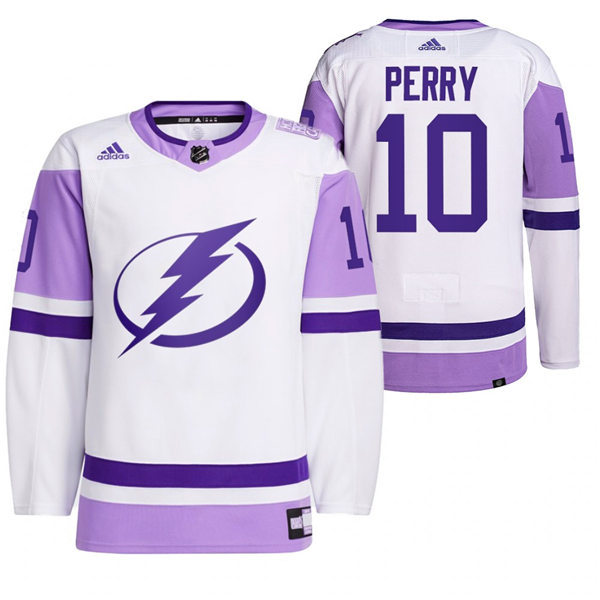 Mens Tampa Bay Lightning #10 Corey Perry 2021 White Primegreen Hockey Fights Cancer Jersey Stitched