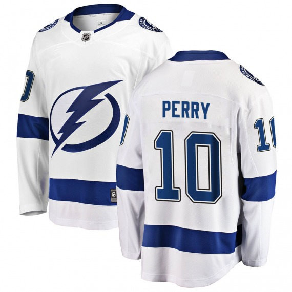Mens Tampa Bay Lightning #10 Corey Perry White Away Primegreen Player Jersey Stitched