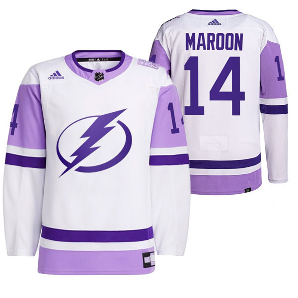 Mens Tampa Bay Lightning #14 Patrick Maroon 2021 White Primegreen Hockey Fights Cancer Jersey Stitched