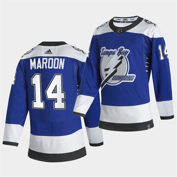 Mens Tampa Bay Lightning #14 Patrick Maroon Blue Adidas 2021 NHL Reverse Retro Special Edition Jersey Stitched