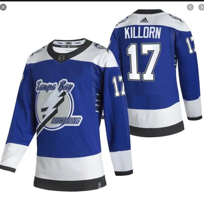 Mens Tampa Bay Lightning #17 Alex Killorn Blue Adidas 2021 NHL Reverse Retro Jersey Stitched