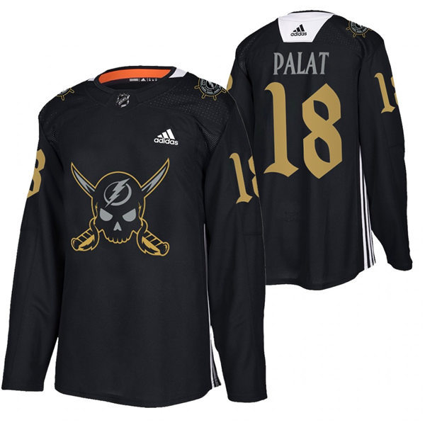 Mens Tampa Bay Lightning #18 Ondrej Palat Adidas Black 2022 GASPARILLA THEMED WARMUP JERSEY Stitched