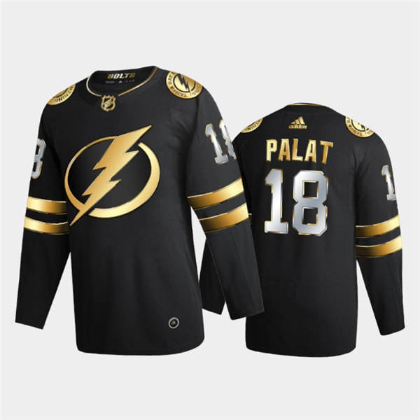 Mens Tampa Bay Lightning #18 Ondrej Palat Adidas Black Golden Limited Edition Jersey Stitched