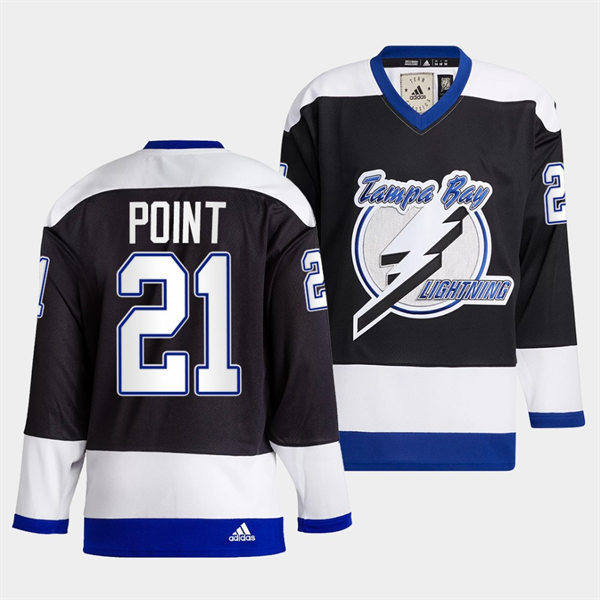 Mens Tampa Bay Lightning #21 Brayden Point 2022 Black Team Heritage Classic Jersey Stitched