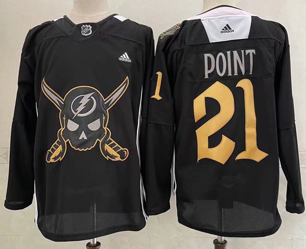 Mens Tampa Bay Lightning #21 Brayden Point Adidas Black 2022 GASPARILLA THEMED WARMUP JERSEY Stitched