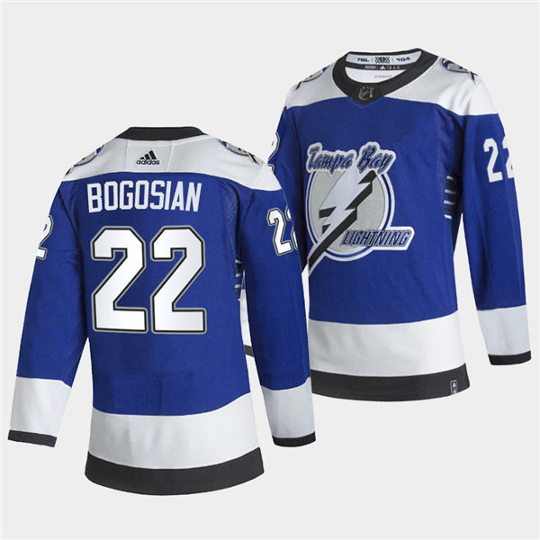 Mens Tampa Bay Lightning #24 Zach Bogosian Blue Adidas 2021 Reverse Retro Special Edition Jersey Stitched