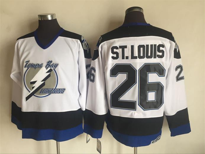 Mens Tampa Bay Lightning #26 Martin St. Louis White CCM Throwback Jersey Stitched