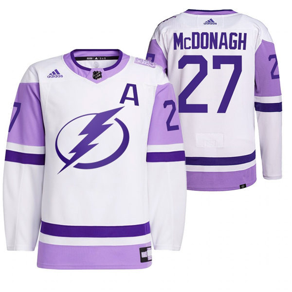 Mens Tampa Bay Lightning #27 Ryan McDonagh 2021 White Primegreen Hockey Fights Cancer Jersey Stitched