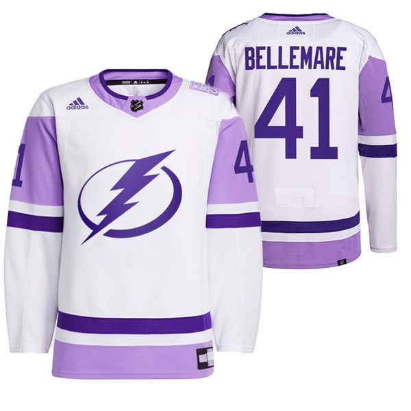 Mens Tampa Bay Lightning #41 Pierre-Edouard Bellemare 2021 White Primegreen Hockey Fights Cancer Jersey Stitched