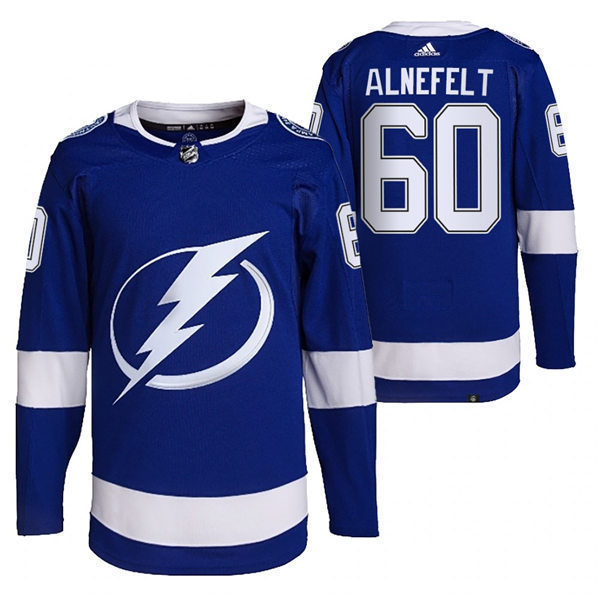 Mens Tampa Bay Lightning #60 Hugo Alnefelt adidas Home Blue Stitched Player Jersey Stitched
