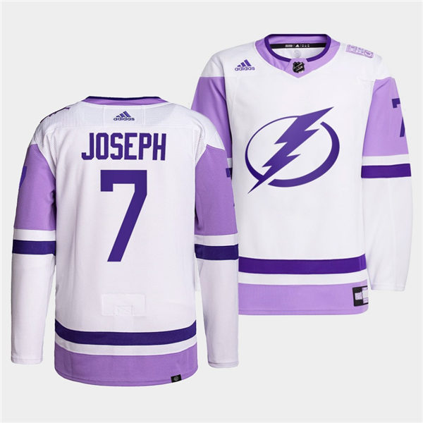 Mens Tampa Bay Lightning #7 Mathieu Joseph 2021 White Primegreen Hockey Fights Cancer Jersey Stitched