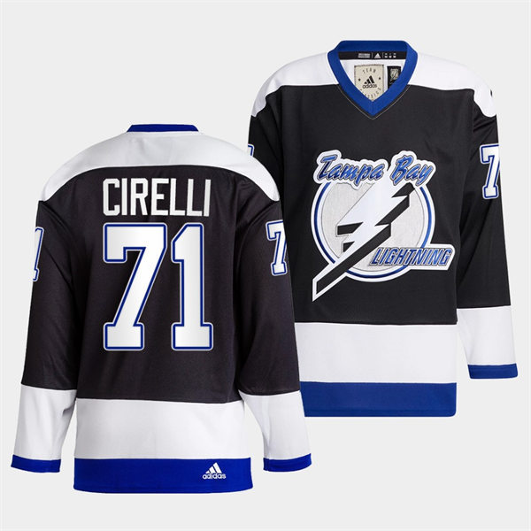 Mens Tampa Bay Lightning #71 Anthony Cirelli 2022 Black Team Heritage Classic Jersey Stitched