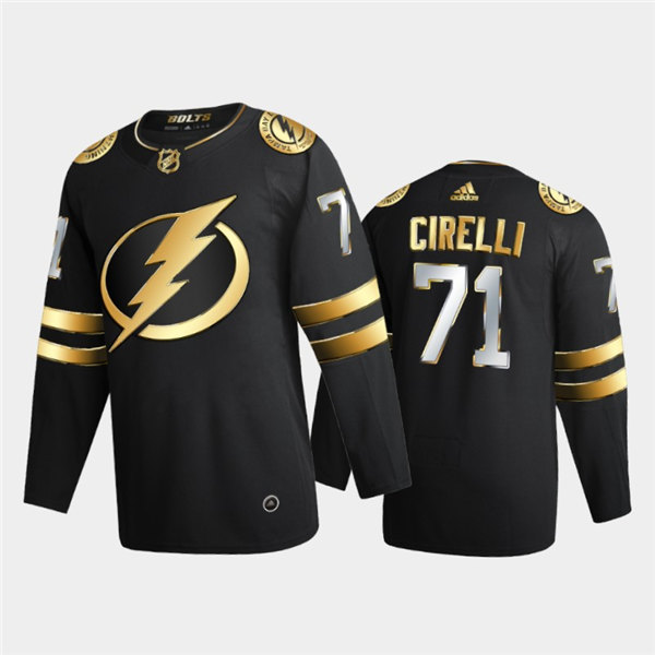 Mens Tampa Bay Lightning #71 Anthony Cirelli Adidas Black Golden Limited Edition Jersey Stitched