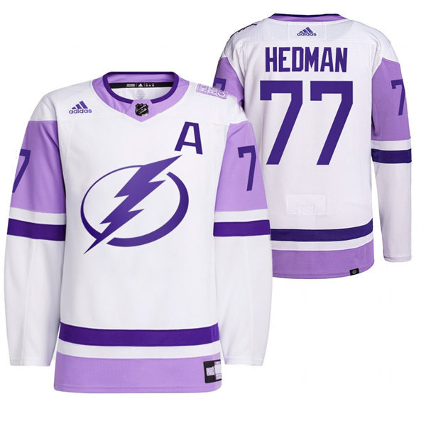 Mens Tampa Bay Lightning #77 Victor Hedman 2021 White Primegreen Hockey Fights Cancer Jersey Stitched