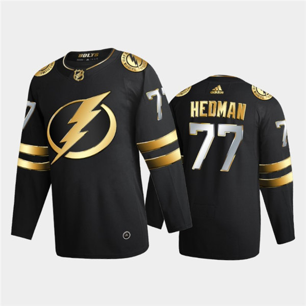 Mens Tampa Bay Lightning #77 Victor Hedman Adidas Black Golden Limited Edition Jersey Stitched