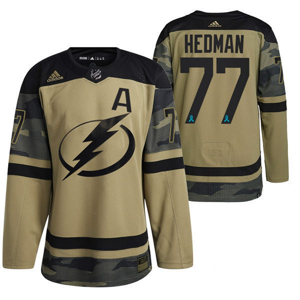 Mens Tampa Bay Lightning #77 Victor Hedman Camo Canadian Armed Force 2021 CAF Night Jersey Stitched