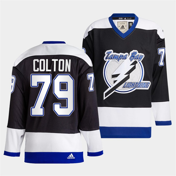 Mens Tampa Bay Lightning #79 Ross Colton 2022 Black Team Heritage Classic Jersey Stitched