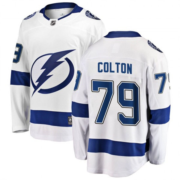 Mens Tampa Bay Lightning #79 Ross Colton adidas White Away Jersey Stitched