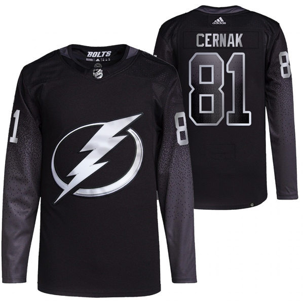 Mens Tampa Bay Lightning #81 Erik Cernak adidas Black Alternate Player Jersey Stitched