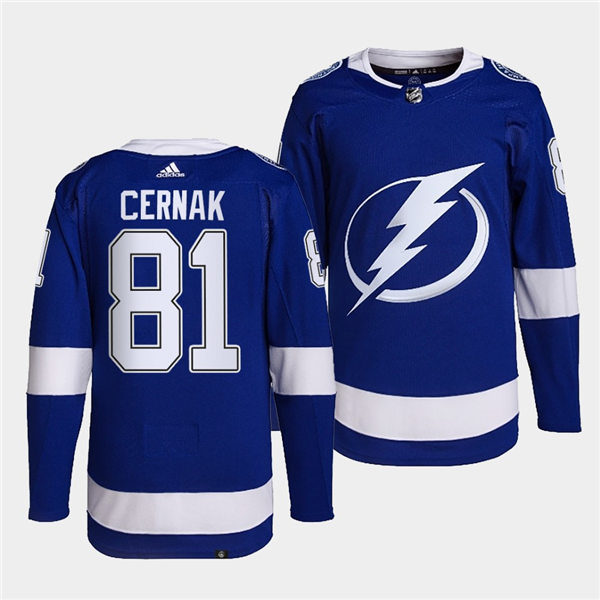 Mens Tampa Bay Lightning #81 Erik Cernak adidas Home Blue Stitched Player Jersey Stitched