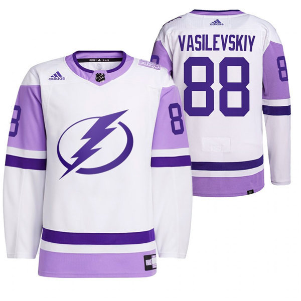 Mens Tampa Bay Lightning #88 Andrei Vasilevskiy 2021 White Primegreen Hockey Fights Cancer Jersey Stitched