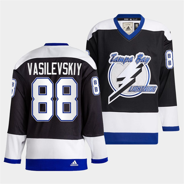 Mens Tampa Bay Lightning #88 Andrei Vasilevskiy 2022 Black Team Heritage Classic Jersey Stitched