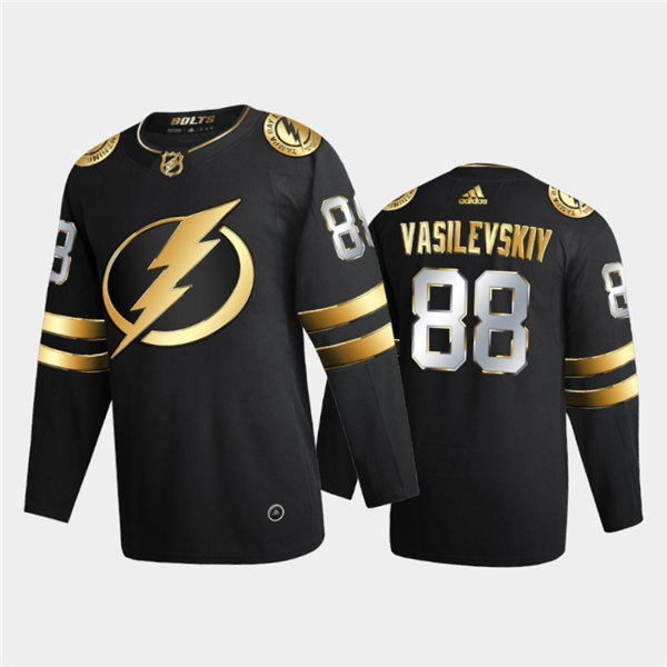 Mens Tampa Bay Lightning #88 Andrei Vasilevskiy Adidas Black Golden Limited Edition Jersey Stitched