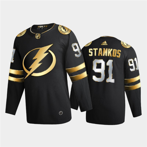 Mens Tampa Bay Lightning #91 Steven Stamkos Adidas Black Golden Limited Edition Jersey Stitched