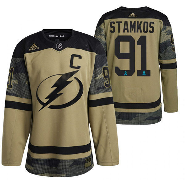 Mens Tampa Bay Lightning #91 Steven Stamkos Camo Canadian Armed Force 2021 CAF Night Jersey Stitched