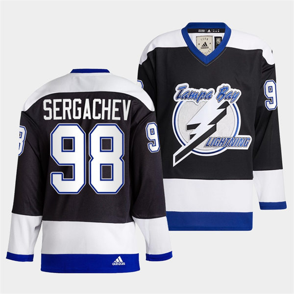 Mens Tampa Bay Lightning #98 Mikhail Sergachev 2022 Black Team Heritage Classic Jersey Stitched