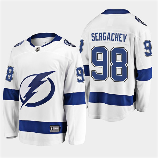 Mens Tampa Bay Lightning #98 Mikhail Sergachev adidas White Away Jersey Stitched