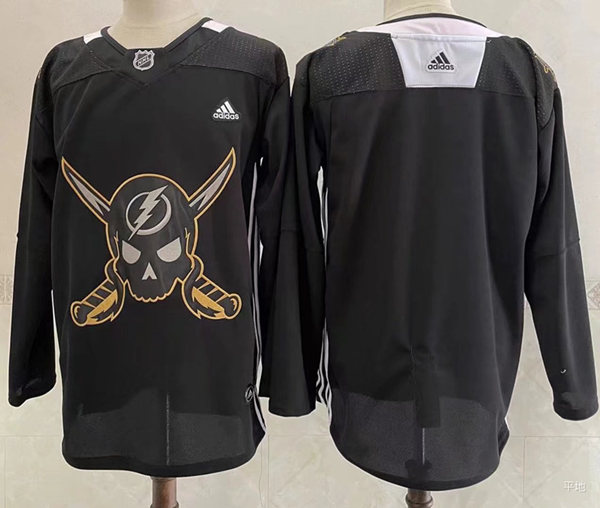 Mens Tampa Bay Lightning Blank Adidas Black 2022 GASPARILLA THEMED WARMUP JERSEY Stitched