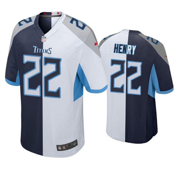 Mens Tennessee Titans #22 Derrick Henry Nike Navy White Split Two-Tone Jersey