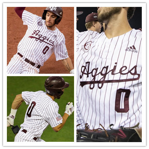 Mens Texas A&M Aggies #0 Ray Alejo Adidas 2021 White Pinstripe College Baseball Game Jersey 