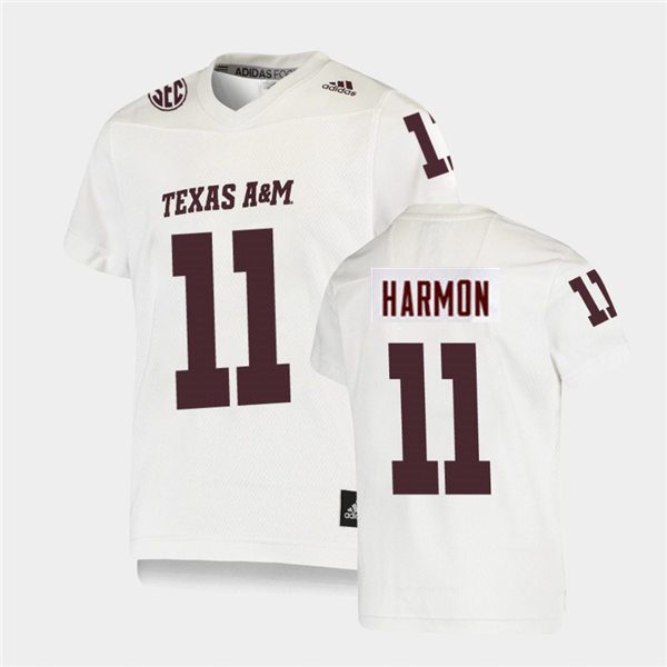 Mens Texas A&M Aggies #11 Deuce Harmon Adidas 2020 White College Football Game Jersey