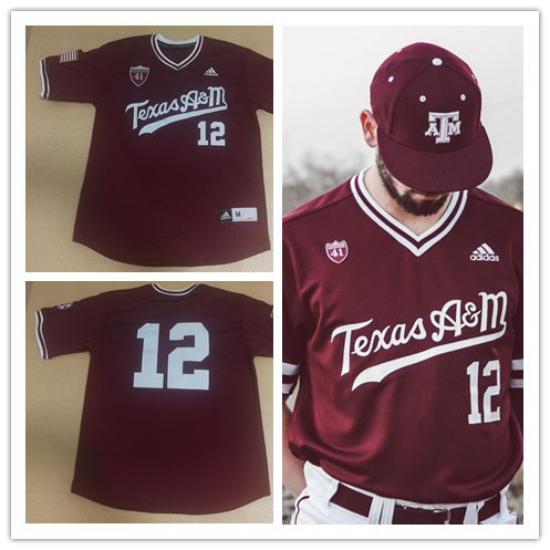 Mens Texas A&M Aggies #12 Corbin Martin Adidas Maroon Pullover Texas A&M College Baseball Game Jersey 