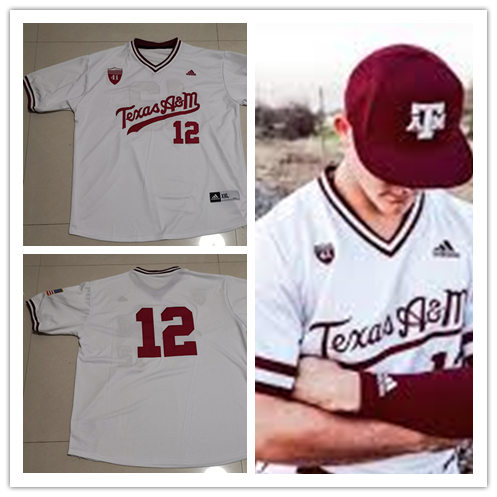 Mens Texas A&M Aggies #12 Corbin Martin Adidas White Pullover Texas A&M College Baseball Game Jersey