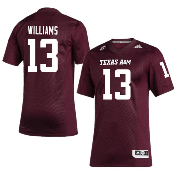 Mens Texas A&M Aggies #13 Brian Williams Adidas 2020 Maroon College Football Game Jersey