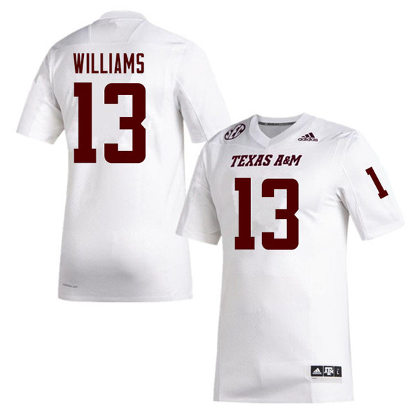 Mens Texas A&M Aggies #13 Brian Williams Adidas 2020 White College Football Game Jersey