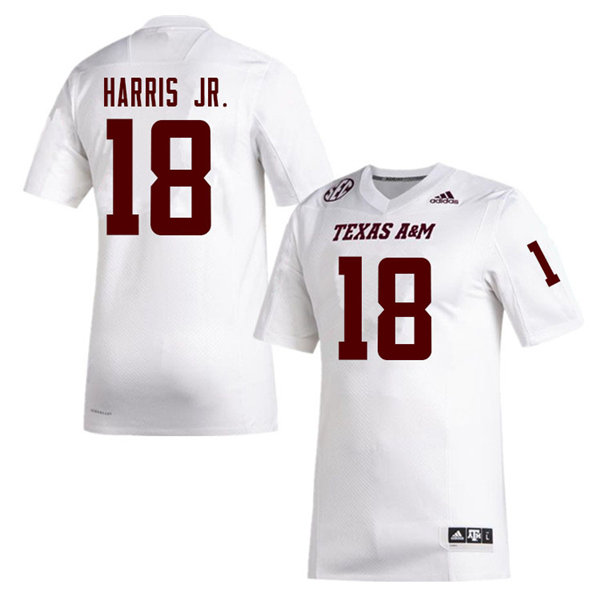 Mens Texas A&M Aggies #18 Donell Harris Jr. Adidas 2020 White College Football Game Jersey
