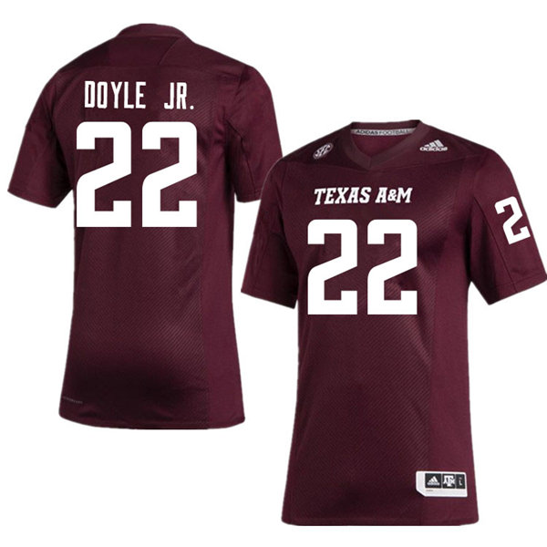 Mens Texas A&M Aggies #22 Antonio Doyle Jr. Adidas 2020 Maroon College Football Game Jersey 